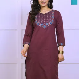 AUZAAI COLLECTION Selection Of 2 Floral Yoke Design Thread Work Pure Cotton Kurtas-picture-29