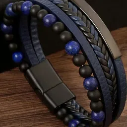 Roadster Men Leather Tribal Silver-Plated Multistrand Bracelet-picture-22