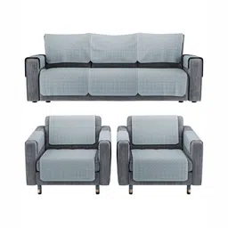 RUBOXA Grey & White 16 Pieces Self Design Cotton 5 Seater Sofa Covers With Arms image 3