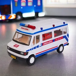 sabirat Ambulance Car For Kids, Pull Back, Openable Tail Gate Stretcher Saline & Stand image 2