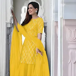 zestleaf Women Viscose Rayon Kurta Sharara Attached Dupatta Set image 3