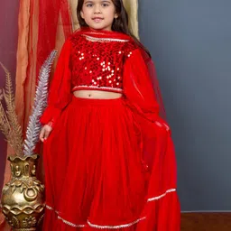 Bella Moda Girls Embellished Ready to Wear Lehenga & Blouse With Dupatta image 3