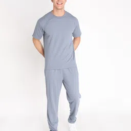 chkokko Men Top & Pyjama Set Grey Solid image 4