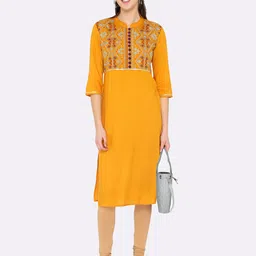 shashvi Women Yellow & Red Geometric Embroidered Thread Work Kurta image 5
