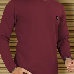vebnor Men Solid Round Neck Polyester Maroon T-Shirt image 5