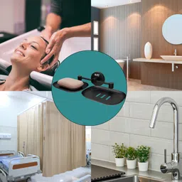 gloxy Black Dual Soap Holder for Bathroom/Double Soap Dish/Soap Stand/Soap Case 9.5 inch 2 Bar Towel Rod image 5