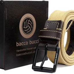 bacca bucci Men Beige Canvas, Fabric Belt image 2