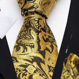 AXLON Set Of 4 Printed Necktie Pocket Square With Cufflink & Flower Pin Accessory Gift Set image 3