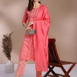Anouk Floral Embroidered Regular Straight Kurta with Trousers & Dupatta image 4