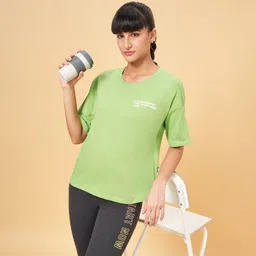 ajile by pantaloons Women Solid Round Neck Pure Cotton Green T-Shirt-picture-12