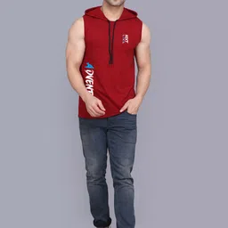 SLOWLORIS Pack of 2 Typography Printed Hooded Gym Vests image 5