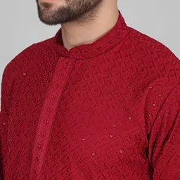 anaya azrin Men Embroidered, Embellished, Self Design Viscose Rayon Straight Kurta image 3