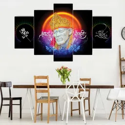 sndart (5P-9760) Sai Baba Home Decor 5 Panel MDF Digital Reprint 18 inch x 30 inch Painting image 3