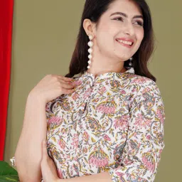 gudwear Casual Roll Up Sleeves Printed Women Beige Top-picture-20