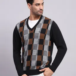 monte carlo Men Self Design V Neck Black Sweater image 2