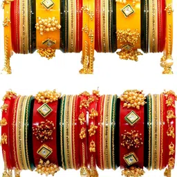 Zindura Set Of 4 Gold Plated Stone Studded & Beaded Chudas Bangles-picture-33