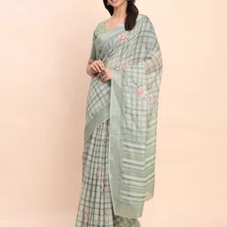 Astita Floral Printed Checked Zari Border Saree image 2