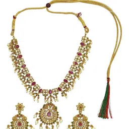 FEMMIBELLA Women Gold-Plated Stone Studded & Beaded Jewellery Set image 5