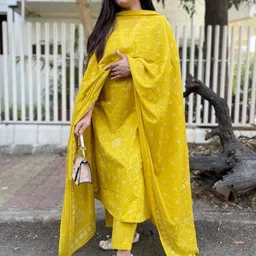 GoSriKi Women Bandhani Printed Kurta with Trousers & Dupatta-picture-35