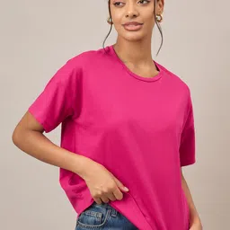 The Roadster Lifestyle Co Solid Cotton Oversized Tshirt-image-4