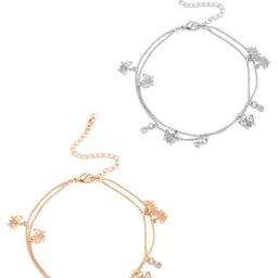 DressBerry Women Pack Of 2 Gold & Silver Tone Butterfly Charm Anklet image 3