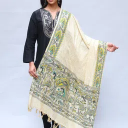 Exotic India Women Ethnic Motifs Printed Khadi Shawl-picture-11