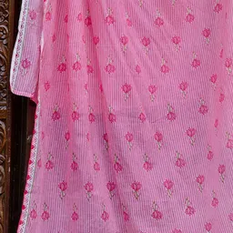 Indo Era Floral Printed Square Neck Pure Cotton Straight Kurta With Trousers & Dupatta image 4