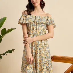 Mast & Harbour Floral Print Off-Shoulder Crepe A-Line Dress-picture-14