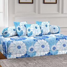 Arrabi 6Pcs Blue & White Floral Printed Skin-Friendly Superfine Quality Diwan Set-picture-37