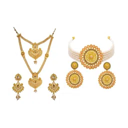 Women Click Set Of 2 Gold-Plated Stone-Studded & Beaded Jewellery Set-picture-20