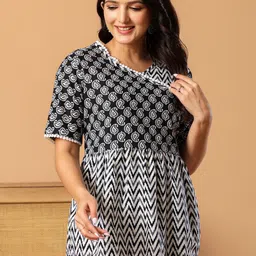 L R TEXTILES Ethnic Motifs Printed V-Neck Pure Cotton Angrakha Kurti-picture-22