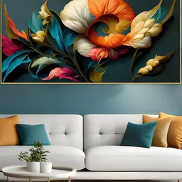 DEKORSTATION Blue & Orange Floral Printed Canvas Wall Art-image-37