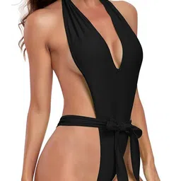 DREAM X FASHION Women Halter Neck Belted Cut-Out Stretchable Bodysuit image 2