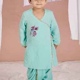 Vivedkids Boys Embroidered Angrakha Linen Kurta with Dhoti Pants image 3
