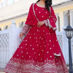 KALINI Embroidered Round Neck Ethinc Dress With Dupatta-picture-30