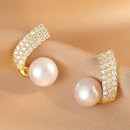 Tiso Gold-Plated Rhinestone Studded & Pearls Beaded Korean Spherical Studs-picture-19