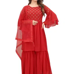 BLACK PATTI Women Embroidered Georgette Kurta Sets With Dupatta image 2