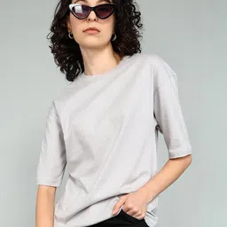 BEING WANTED Women Solid Grey Oversized T-Shirt-picture-38