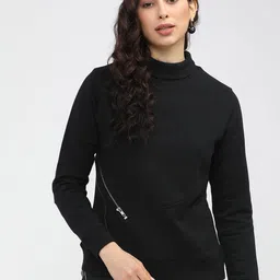 Tokyo Talkies Women Solid High Neck Cotton Pullover Sweatshirt-picture-38