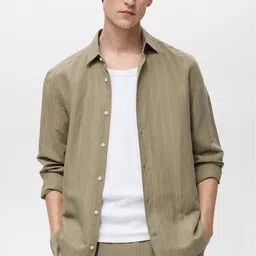 MANGO MAN Linen Cotton Striped Casual Shirt-picture-34