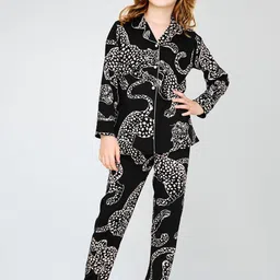 Zeyo Girls Printed Pure Cotton Shirt & Pyjamas Night suit-image-46