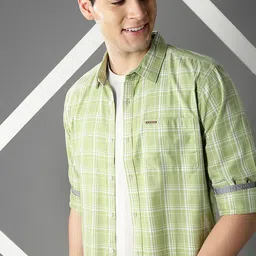 British Club Men Smart Fit Tartan Checked Spread Collar Cotton Casual Shirt image 3