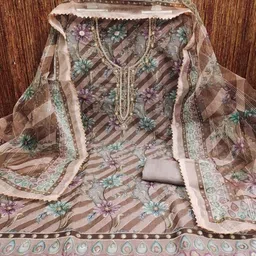 VARNI FABRICS Embroidered Organza Unstitched Dress Material image 3