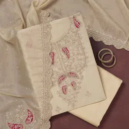 Koskii Ethnic Motifs Embroidered Sequinned Organza Unstitched Dress Material-image-2