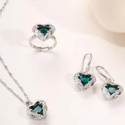 Estailo fashion Silver-Plated Cubic Zirconia Studded Jewellery Set image 1