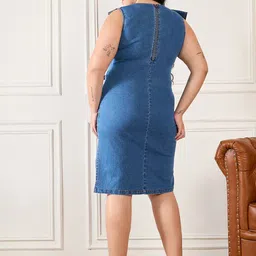 all about you Women Solid Tie-Ups Denim A-Line Midi Dress image 5