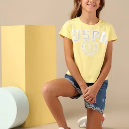 U.S. Polo Assn. Kids Girls Typography Printed Round Neck Relaxed Fit T-shirt image 3