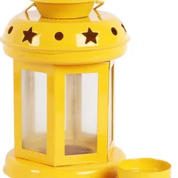 exim decor Yellow Metal Hanging Tea Light Decorative Lantern Yellow Metal Hanging Lantern image 3