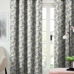 CASABLEU Blue Set of 2 Floral Room Darkening Long Door Curtain-picture-20