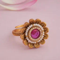 Kushal's Fashion Jewellery Ruby Gold-Plated Ethnic Antique Finger Ring-picture-19